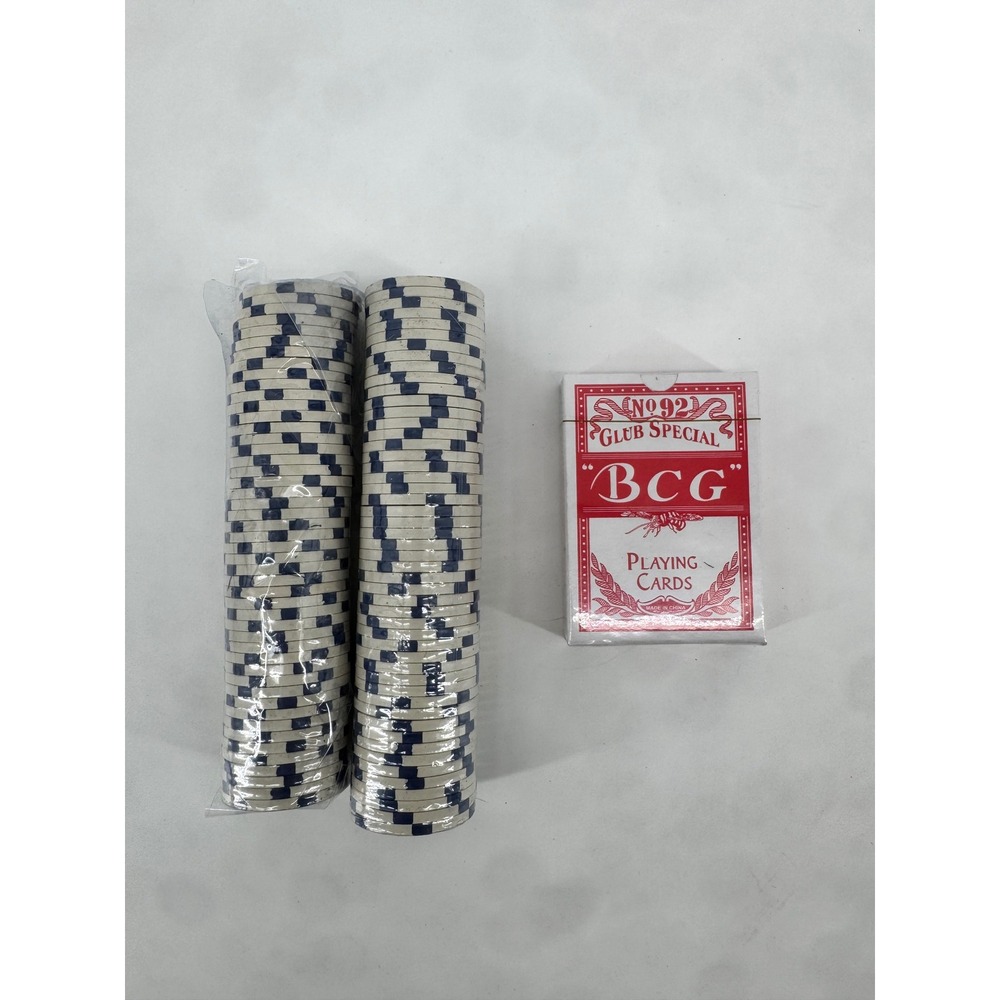 BCG Club Special No 92 Playing Cards and Blue White Poker Chips Set New